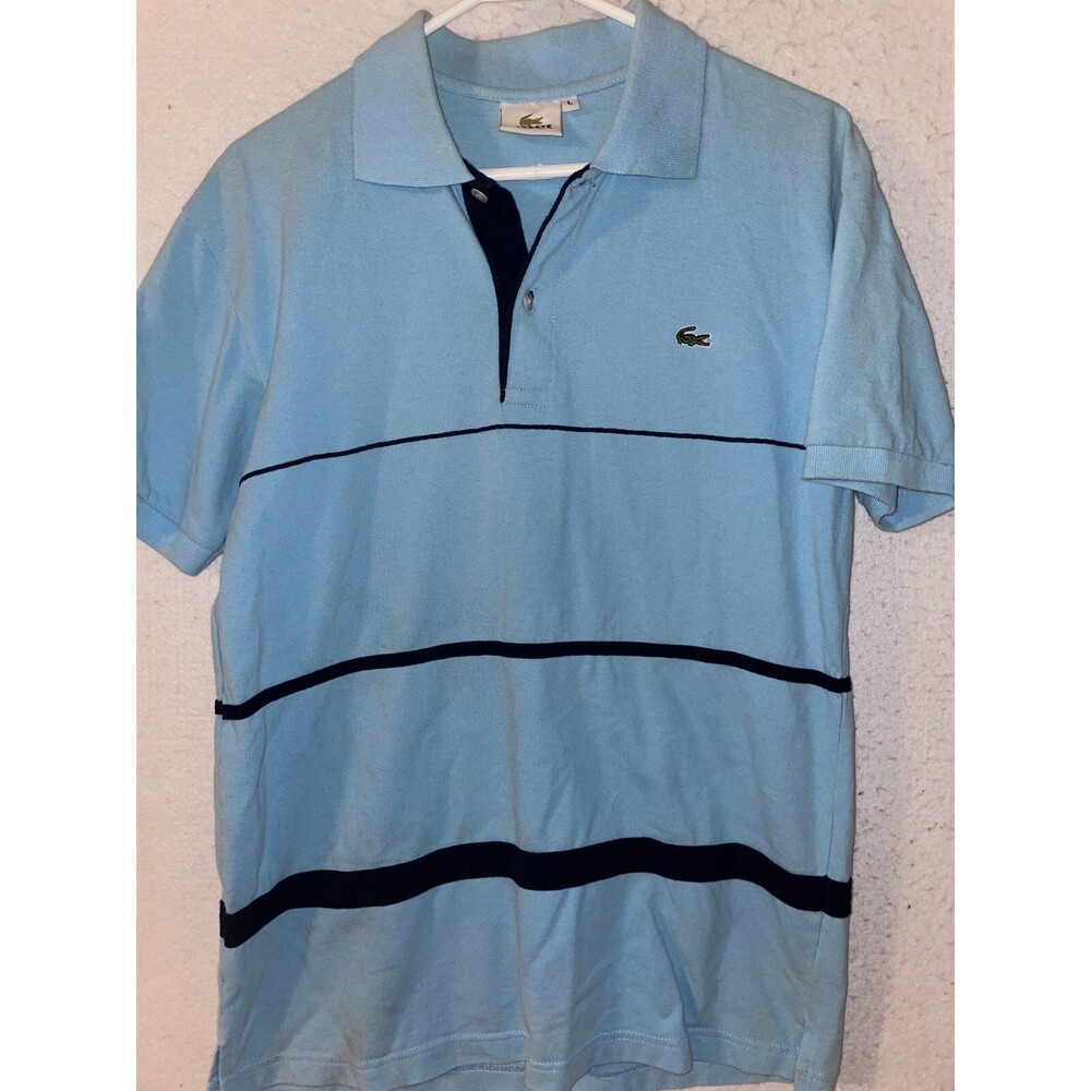 Lacoste Sport Men's Sz L 5 Polo Shirt Short sleeve Golf 2 button Blue Striped